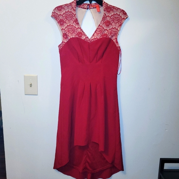 Chelsea & Violet Red Hi-Lo Lace Dress - Picture 1 of 10